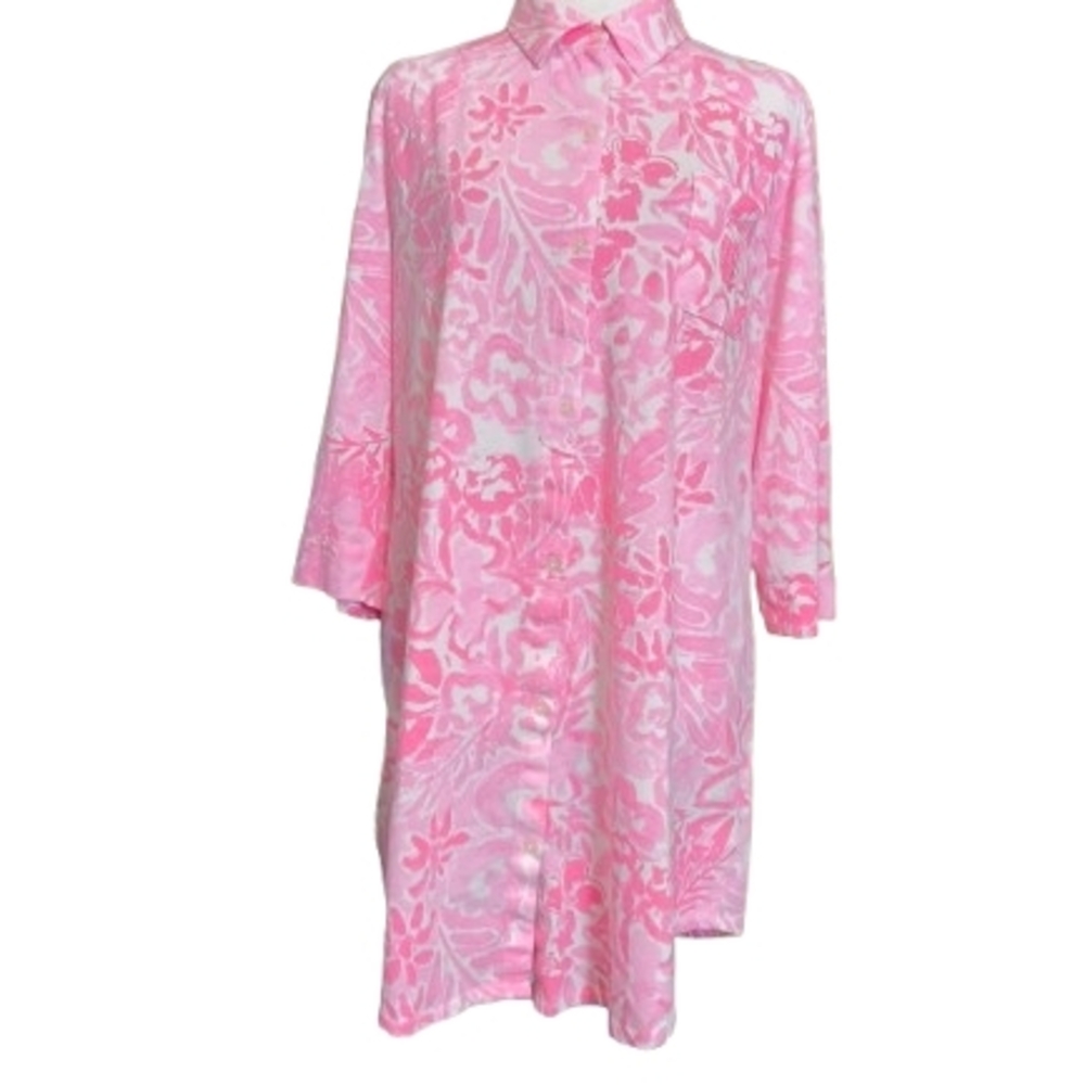 Lauren Ralph Lauren Pink Floral Sleep Shirt Nightgown Button Front XL